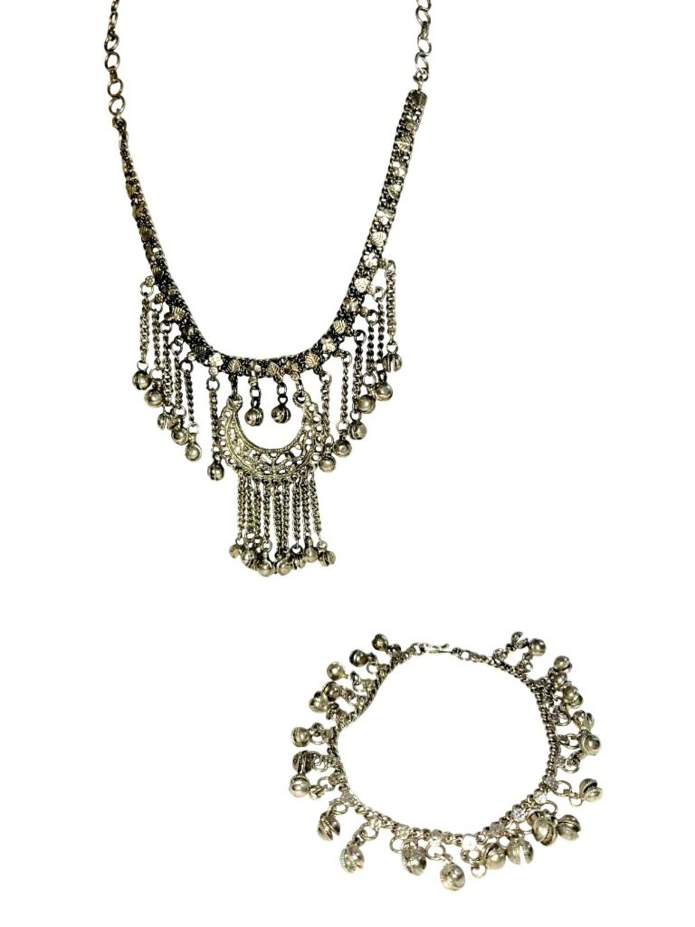 Handcrafted Necklace and Anklet Telsum Silver Tone African Artisan Made 1970's